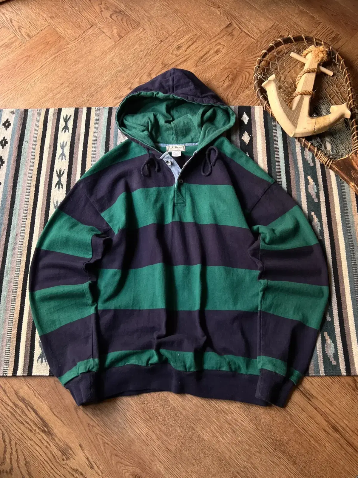 [L]90's 엘엘빈 Made in USA 후드 럭비 티셔츠